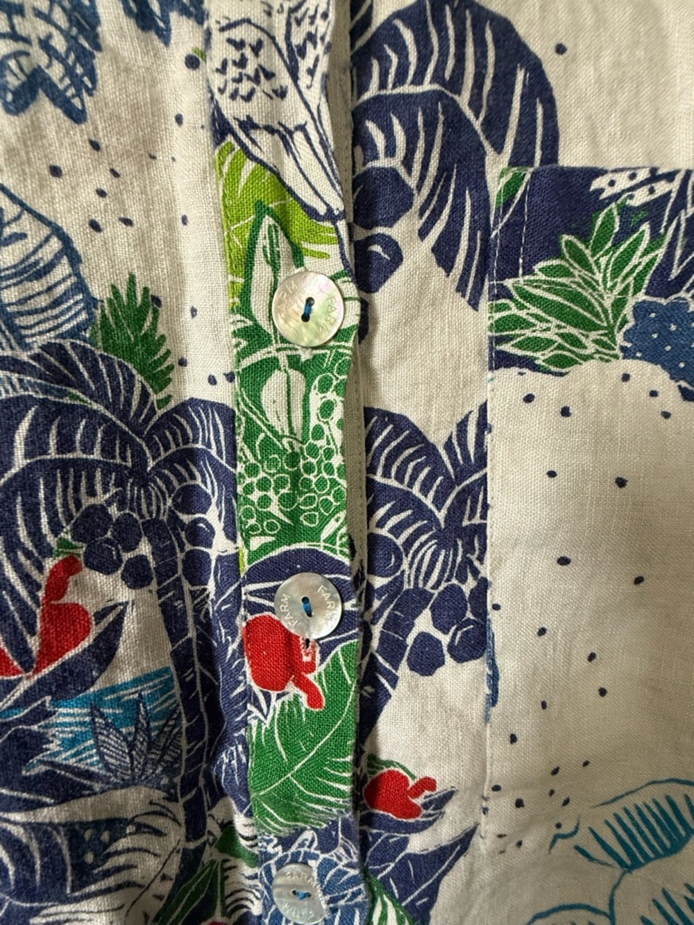FARM Rio Blue White Green Linen Floral Tropical Playsuit Romper, Small - Picture 3 of 6